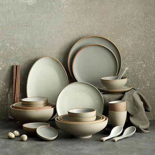 Plate and Bowl Setstoneware Dinnerware Sets, Ceramic Dinnerware Sets, 25 Piece Matte Finish Porcelain Bowls and Plates Sets | Kitchen Tableware Dinner Set Service for 6