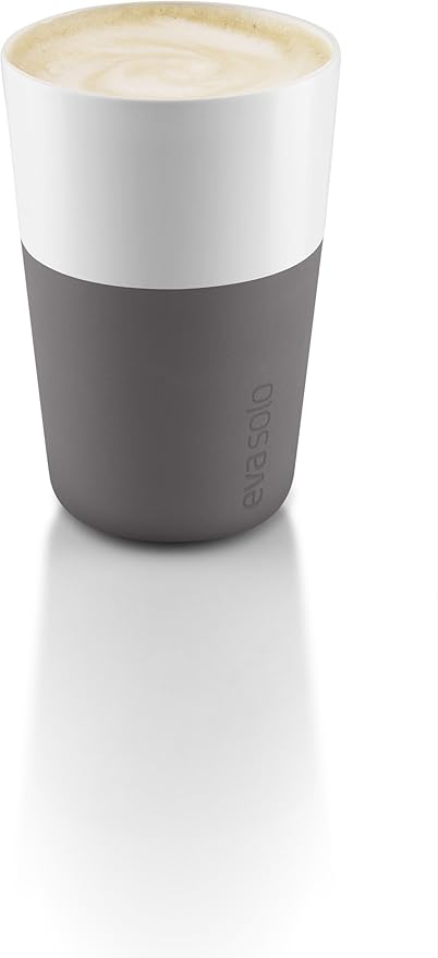 Eva Solo | 2 Cafe Latte Tumbler Mugs | 12 oz Porcelain Coffee Cup Tumblers with Silicone-coated Grip | Danish Design, Functionality & Quality | Elephant Grey
