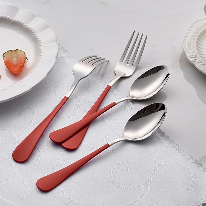 您之前提供的信息： Onlycooker 24 piece Black and Red Forks and Spoons Silverware Set,Black and Red Handle Silverware 18/0 Stainless Steel Flatware Forksand Spoons Dessert of 24