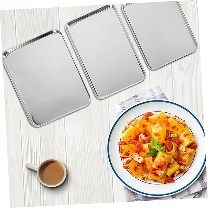 Cabilock 3pcs Robust Stainless Steel Grill Pan Multi-purpose Baking Tray for Dinner Trays Serving Appetizer Platters