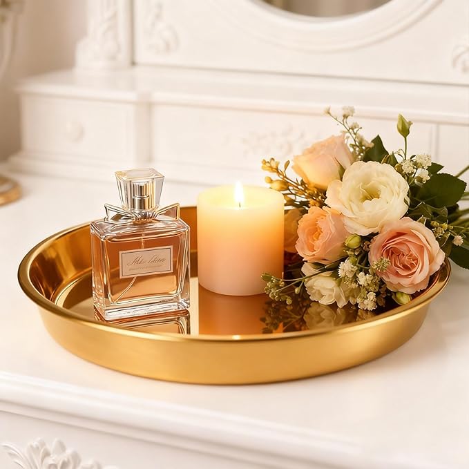 Gold Round Serving Tray, 15", 3 Pack