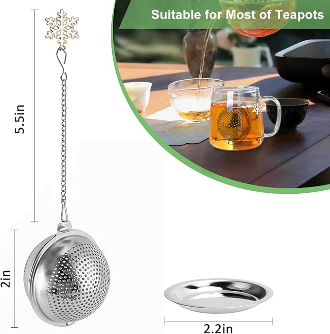 Numola 2Pcs Tea Ball Infuser - Locking Clasp Tea Strainer with Chain, Food Grade 304 Stainless Steel Loose Leaf Tea Steeper for Herbal/Green/Black Tea - Reusable Tea Infuser for Home, Office & Travel
