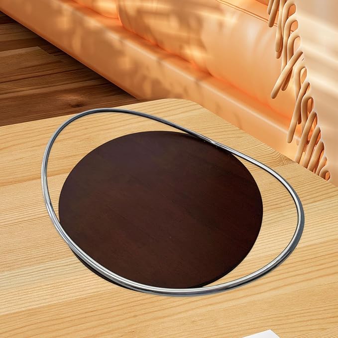 Serving Tray Organizer Tray Oval Ottoman Tray Luxurious Dinner Plate Fruit Plate Coffee Table Tray for Dining Room Countertop, Silver and Wood