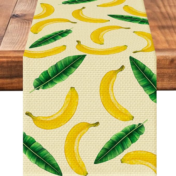 Banana Leaves Table Runner Seasonal Spring Kitchen Dining Linen Table Decoration for Indoor Outdoor Home Party Decor 13 x 72 Inch