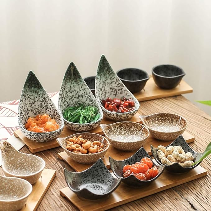 Sauce Plates/Sauce Dish Dessert/Appetizer Tear Drop Shape Plate, Ceramic Sauce Dishes Plates Serving Saucers Bowl for Sushi Appetizer Japanese Style Dinnerware Set Snack,C