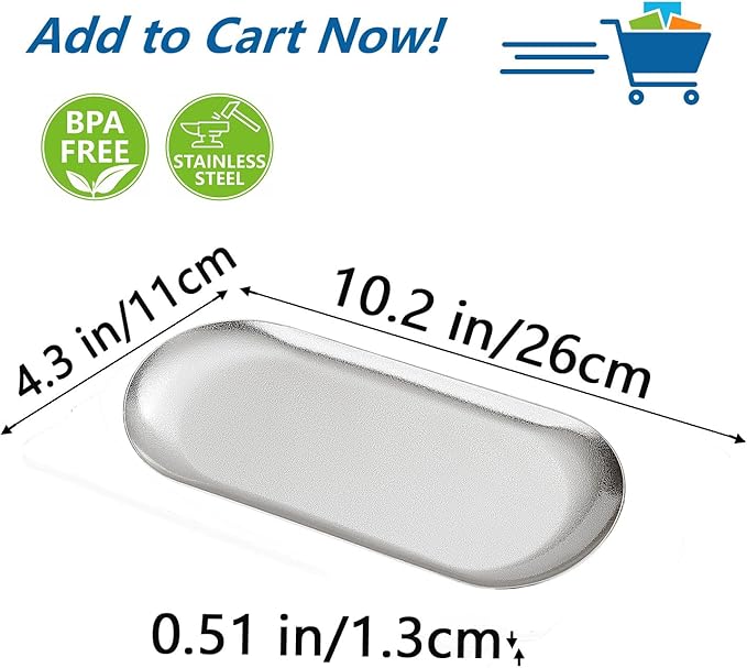 10X4 inch ellipse Appetizer Plates,thick stainless steel Dinner Plates, Pasta Dessert Plates for Sushi, Fruit oven/Dishwasher Safe, Set of 4,silver