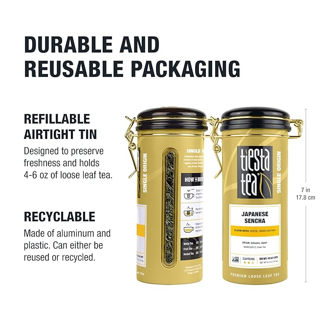 Tiesta Tea - Japanese Sencha Tea, Loose Leaf, Single Origin Premium Sencha Green Blend, Medium Caffeinated, Make Hot or Iced & Up to 50 Cups, Pure Unblended, 6oz Refillable Tin