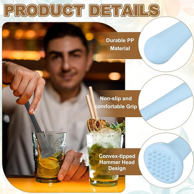 uxcell 8 Pcs Cocktail Muddler, 8 Inch PP Drink Muddler Bar Accessories Tools Ice Crusher for Home Party Cocktail Fruit Drinks, Blue (Thin)