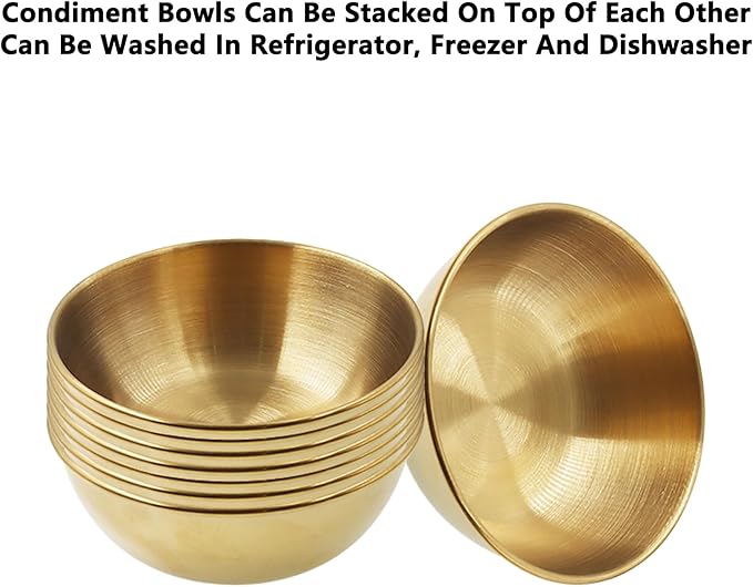 Stainless Steel Sauce Dishes, Mini Individual Saucers Bowl,Round Seasoning Dishes,Premium Sushi Dipping Bowl,Condiment Appetizer Plates,12PCS Metal Ramekins Serving Dishes 9cm/3.54'',Gold