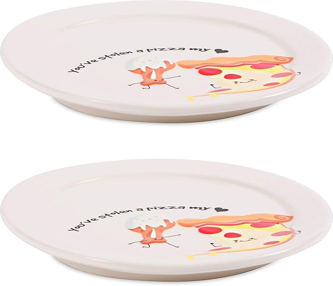 Pavilion Gift Company Pavilion-You've Stolen A Pizza My Heart-7.25 Inch Pizza & Wings Ceramic Appetizer Plates Set of 2, White