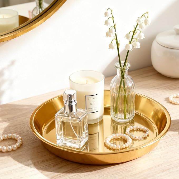 Gold Round Serving Tray, 15", 2 Pack
