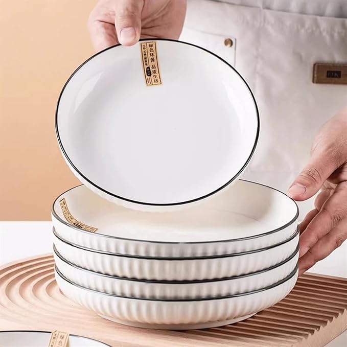 Salad plate Porcelain Appetizer Dishes Set of 4, Snack Dishes 7 inch White Ceramics Plates for Sides Snack Pasta Kitchen Soup Ceramic Serving Dishes Plastic plate (Color : 1)