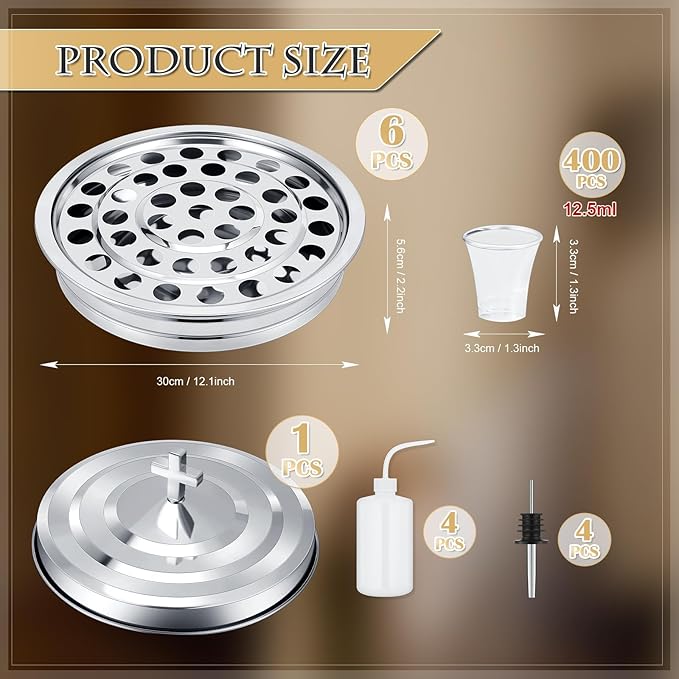 Zhehao 6 Sets Holy Communion Trays for Churches with Lid, Including 400 Disposable Communion Cups, 4 Churches Cup Fillers, 4 Spouts (Silver)