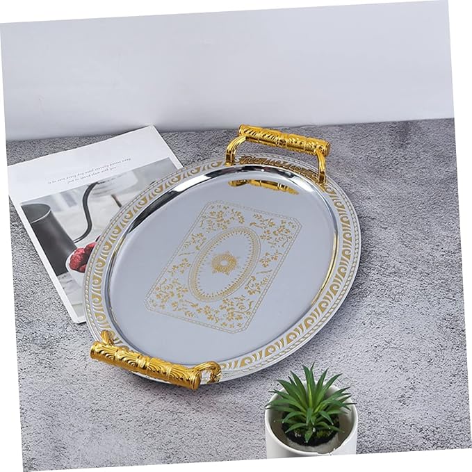 Mobestech Stainless Steel Fruit Tray for Party Silver Platter Handles Serving Tray for Household