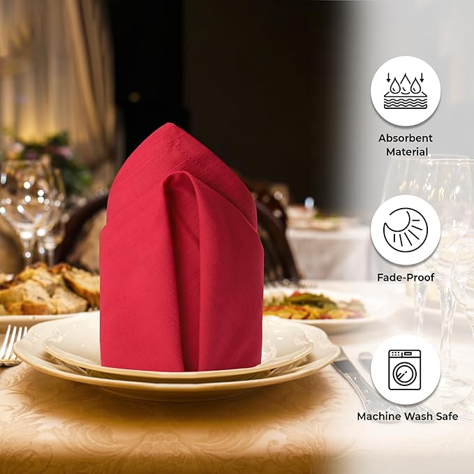Urban Villa Christmas DinnerNapkins 20x20 Inches Over Sized Set of 6 Red Color Cloth Napkins 100% Cotton Cloth Napkins Reusable Washable Napkins Premium Quality Mitered Corners Soft DinnerNapkins