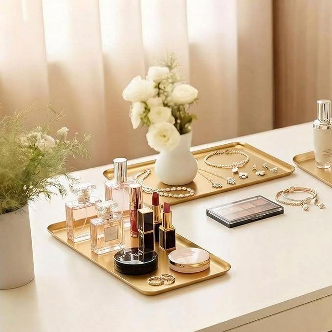 6 Pack Gold Stainless Steel Serving Platters 10.4" Rectangle Serving Tray Decorative Vanity Organizer Tray for Dining BBQ Wedding Party Buffet Appetizer Bathroom Supplies
