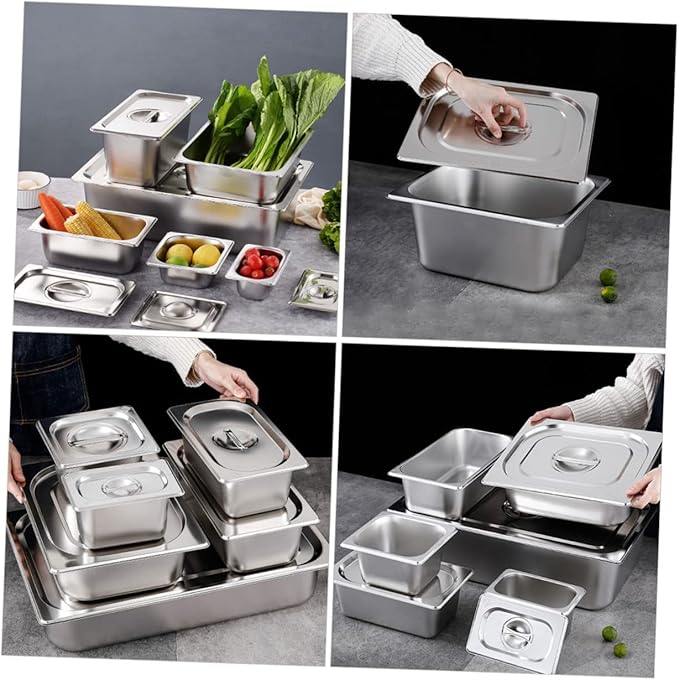 STOBAZA Stainless Steel Buffet Serving Tray with Lid Rectangular Food Pan for Catering Sturdy Kitchen Food Holder for Parties and Restaurants