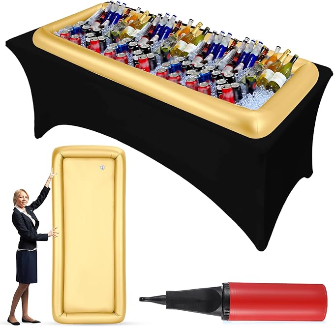 Large Inflatable Serving Bar 72 x 30 x 5'' Inflatable Ice Serving Buffet Bar Inflatable Cooler Ice Buffet Salad Serving Trays with Drain Plug for Pool Outdoor Party Picnic(Gold,1 Pack)