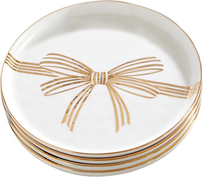 THINGS REMEMBERED Set of 4 Gold Bow Appetizer Plates