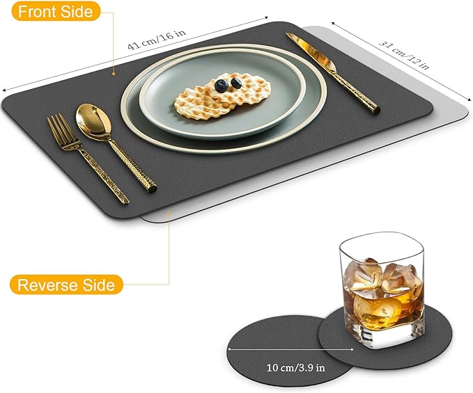 Bacgnyer Placemats Set of 4, Placemat with Coasters Heat Stain Scratch Resistant Non-Slip Waterproof Oil-Proof Washable Wipeable Outdoor Indoor for Dining Patio Table Kitchen Decor and Kids
