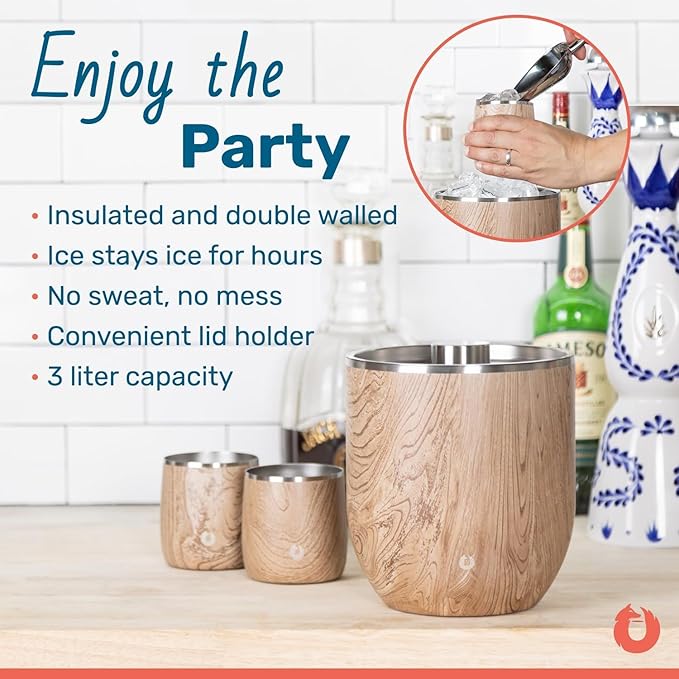 SNOWFOX Plus, Premium Vacuum Insulated Stainless Steel Ice Bucket with Lid/Scoop,Home Bar Accessories,Elegant Bartending Ice Buckets for Parties,Beautiful Outdoor Entertaining Supplies,3L, Marble