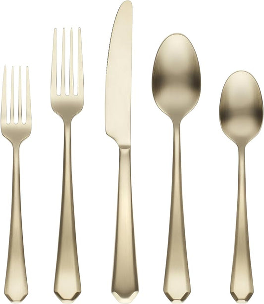 Cambridge 519620DS Geo Champagne Satin 20-Piece Flatware Set