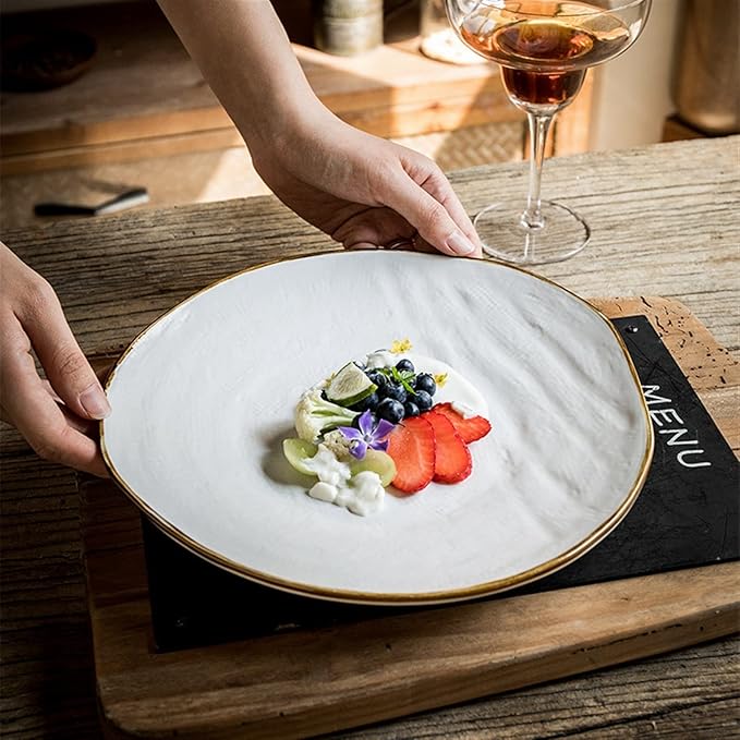 Dinner Plates Set Serving Plate Breakfast Plate Retro Cloth Pattern Large Plate Household Ceramic Plate Irregular Western Plate American Tableware Kitchen Salad Bowl