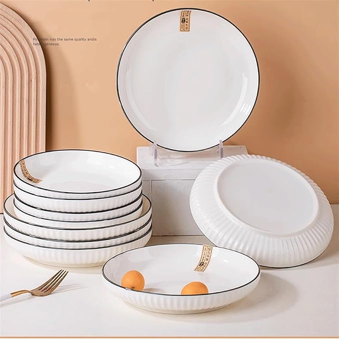 Salad plate Porcelain Appetizer Dishes Set of 4, Snack Dishes 7 inch White Ceramics Plates for Sides Snack Pasta Kitchen Soup Ceramic Serving Dishes Plastic plate (Color : 1)