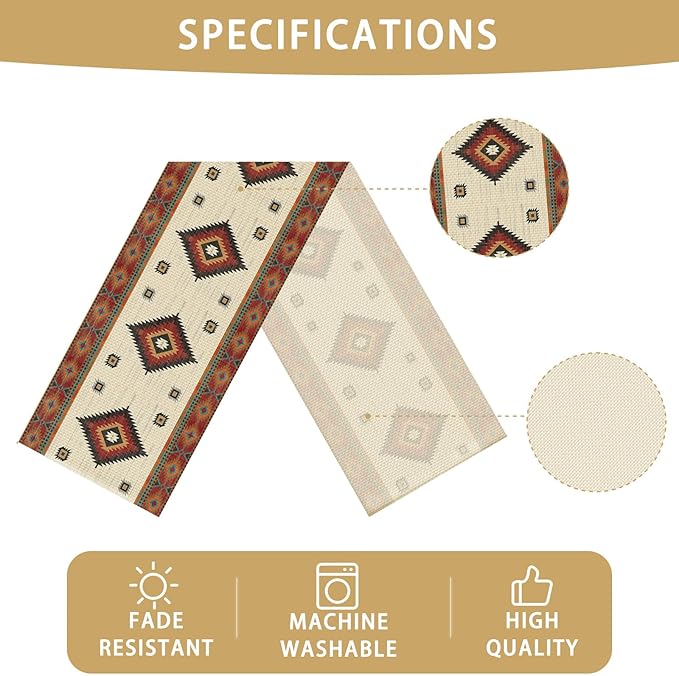 Southwest Aztec Table Runner Seasonal Holiday Kitchen Dining Linen Table Decoration for Indoor Outdoor Home Party Decor 13 x 72 Inch