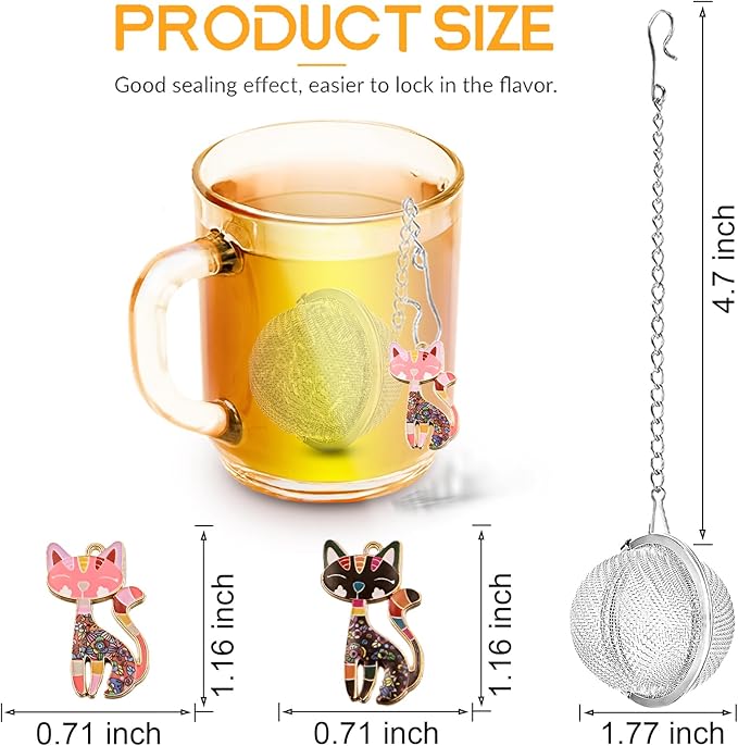 Cat Tea Infuser 2 Pack - Loose Tea Leaf Steeper with Playful Pink & Black Cat Charms, Fine Mesh Tea Ball for Loose Leaf Tea, Premium 304 Stainless Steel, Purrfect Gift for Tea Lovers