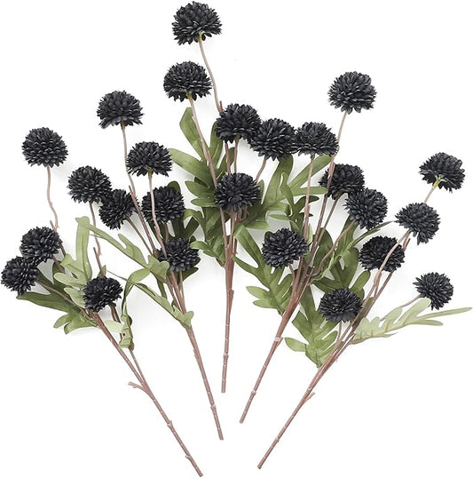 Floroom 5pcs Black Faux Silk Mums Artificial Flowers, Bulk Fake Small Mini Chrysanthemums with Stems for DIY Wedding Centerpieces Floral Arrangements Vase Fillers Home Decorations