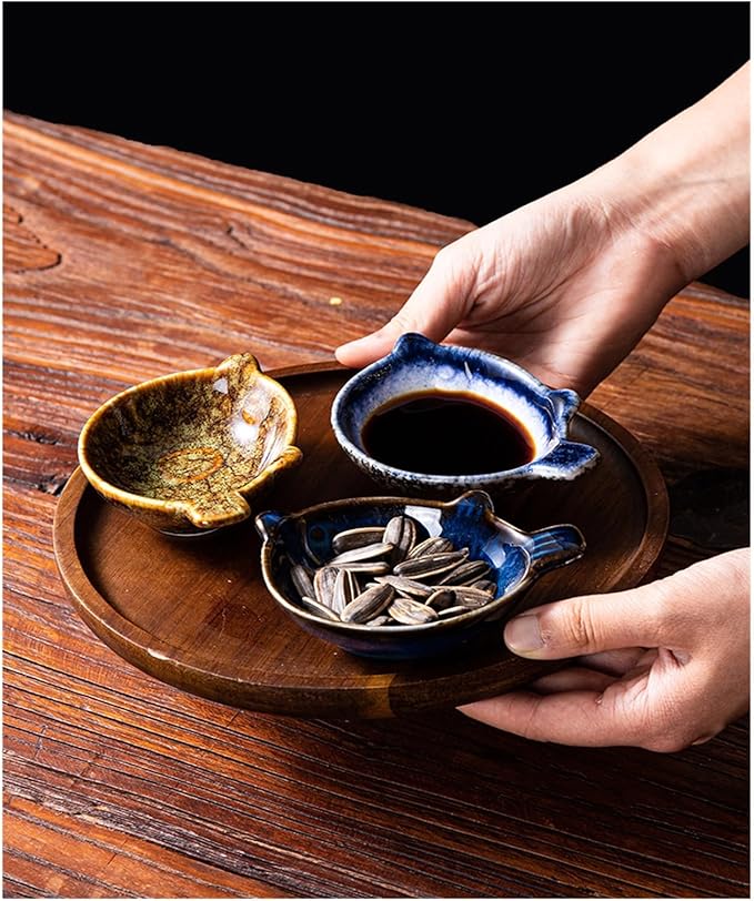 Appetizer Plates Retro Cuisine Restaurant Home Ceramic Small Plate Creative Snack Dish Soy Sauce Dish Dip Cheap Plates(A)