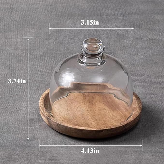 Charcuterie Snow Globe Container, Individual Snow Globe Charcuterie Board, Mini Wood Cake Stand with Dome Lid for Cookie, Pastries, Cupcake, Suit for Outdoor Snack Packing Open Houses Gatherings(1pc)