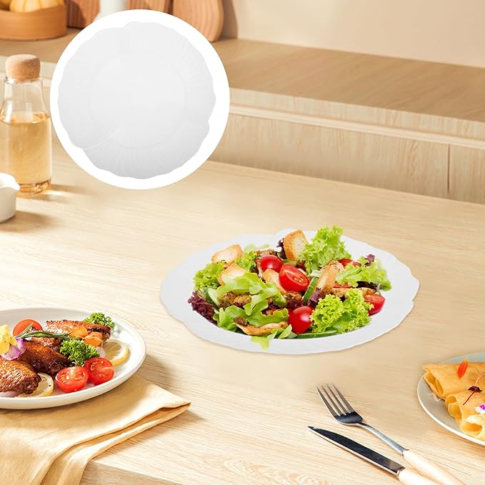 Scalloped White Plastic Appetizer Plates 5pcs Lightweight Dumpling and Dessert Serving Platters for Home Kitchen and Restaurant Use