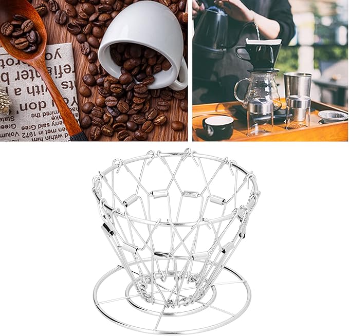Collapsible Coffee Dripper 3.5x4.3in, 304 Stainless Steel Pour Over Coffee Filter with Multiple Folding Methods, Portable Hand Brew Drip Holder for Paper Filters, Cups & Mugs (Silver)