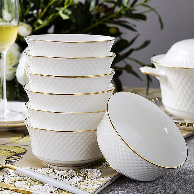 Milky White Porcelain Tableware Set Home Simplicity Combination Tableware Set of Bowls Dessert Plates Soup Plates Dinner Plates 60 Piece Set