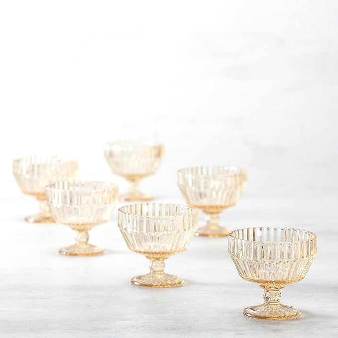 Fortessa Archie Glass, 10 Ounce Footed Dessert Bowl (Set of 6), Ginger Gold