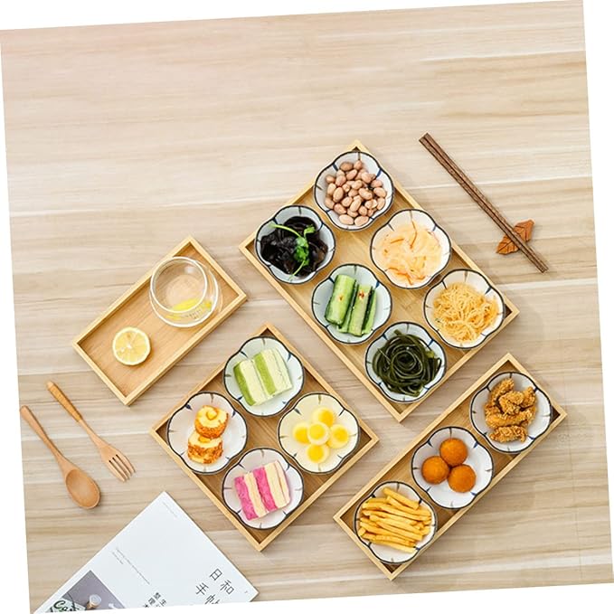 1Set Japanese Style Snack Plate with Wooden Tray Ceramic Small Plates for Side Dishes Desserts Appetizers and Condiments Food-safe Material for Home and Restaurant Use