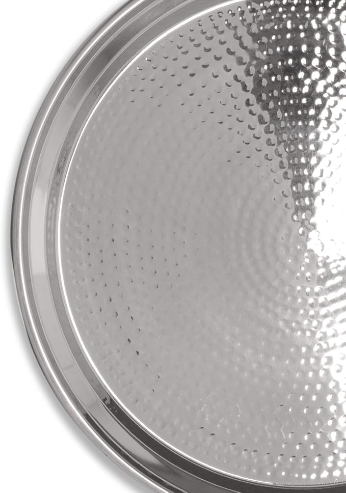 Hammered Stainless Steel Trays – Round Silver Serving Trays - Metal Serving Tray - 2 Pc - Large Tray 15” Medium Tray 13” - Decorative Platters – by Colleta Home