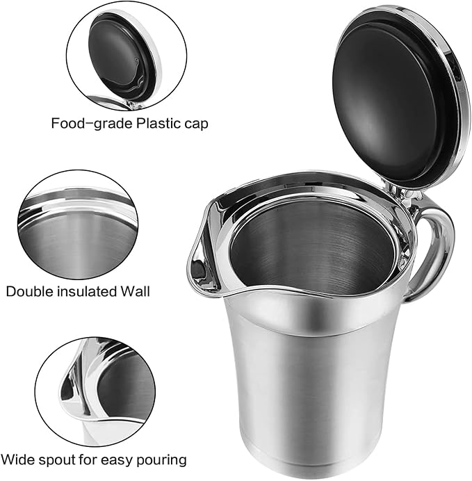 Gravy Boat Stainless Steel Double Insulated Sauce Jug with Hinged Lid, Perfect for Serving Jars of Gravy or Cream for Thanksgiving, Halloween, Christmas (750ML-25oz -Sliver）