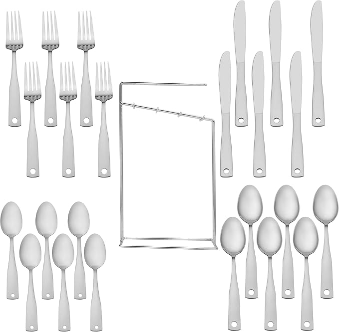 Piccadilly 24 Piece Stainless Steel Flatware Set with Wire Caddy, Service For 6