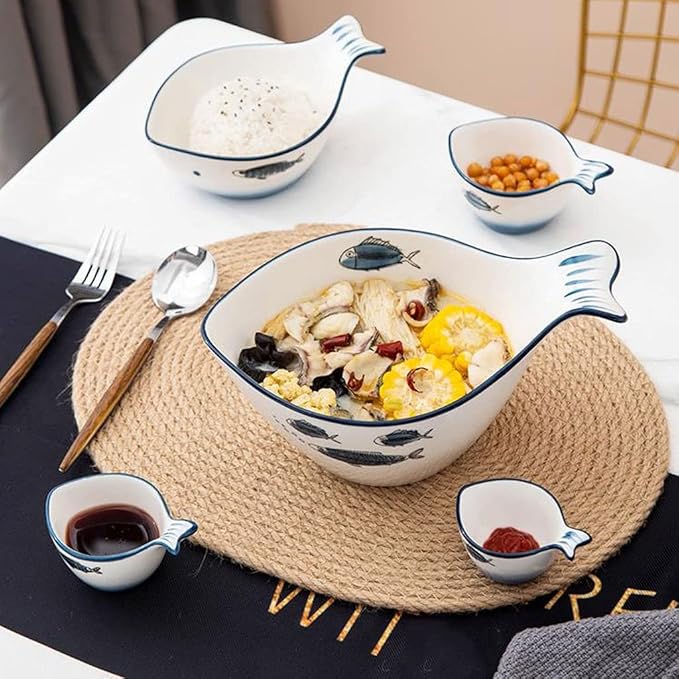 Appetizer Bowls 5.41Oz Sauce Dish Fish Shape Dip Bowl Set Ceramic Soy Sauce with Handle Sushi Dipping Bowls Ketchup Salad Appetizer Plates Serving Dishes Bowls(Set of 4) Salad Bowls ( Size : 3.94x2.76