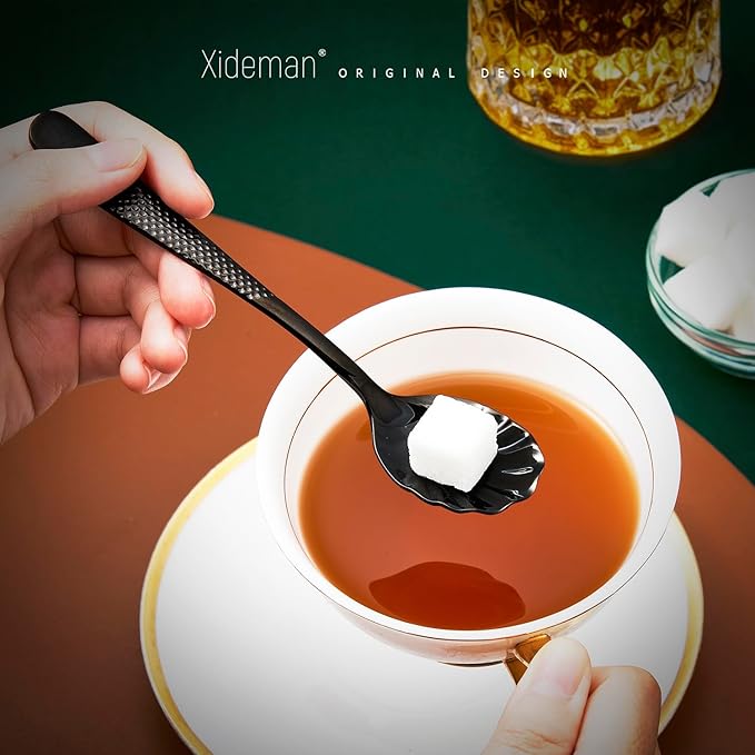 Xideman® 7-Piece Hammered 18/10 Stainless Steel Silverware Serving Utensil Set - Hostess Flatware with Cake Knife & Cake Server (Black)