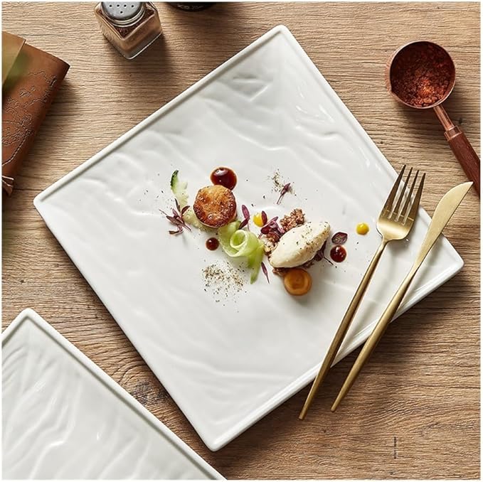 Ceramic Dinner Plate Western Dinner Plate Square Plate Hotel Restaurant Tableware Ceramic White Steak Plate Simple Ceramic Flat Plate Vegetable Plate Serving Plate，One Color 11.8inch