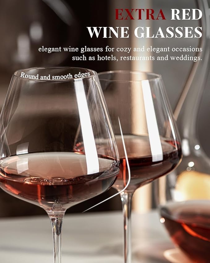 Extra Large 32oz Wine Glasses Set of 2 - Hand Blown Red Wine Glasses With Long Stem - Crystal Giant Burgundy Red Wine Glasses Clearer, Thin, Gift Packaging for Mothers Day, Wedding