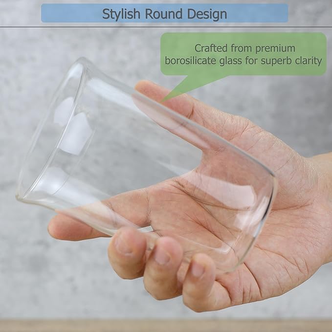 EIKS 2 Pack Crystal Clear Drinking Glasses Cups for Latte Coffee Tea Soda Juice Beer Cocktails Milk Hot and Cold Beverage, Capacity 460ml/15.5oz
