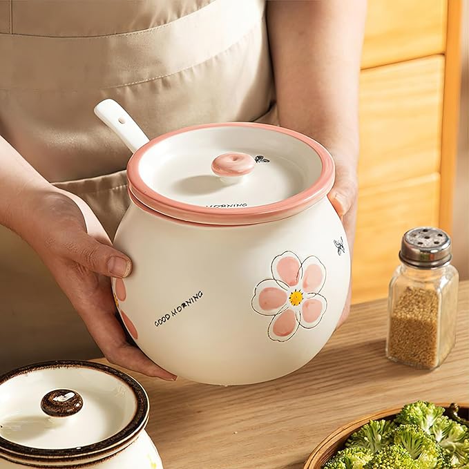 Ceramic Salt and Sugar Bowl, Porcelain Condiment Jars with Lid and Spoon, Seasoning Spice Pot Bowl, Salt Sugar Pepper Storage Jar, 600ml, Pink Flower