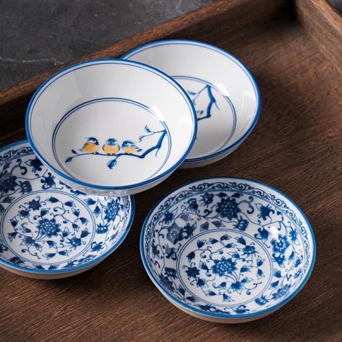 Sizikato 6 Pcs Blue and White Porcelain Sauce Plates, 4-Inch Appetizer Plates