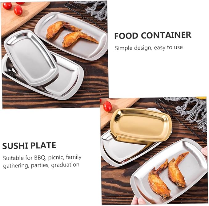 LIFKOME BBQ Plate Sushi Plate Stainless Steel Sushi Platter Serving Tray for Picnic Family Gathering