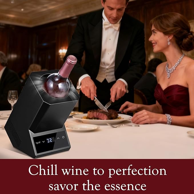 Electric Wine Chiller,Single Bottle Cooler for 750ml Wine/Champagne, 24-Hour Long-Lasting Cooling, Perfect Gift for Wine Lover